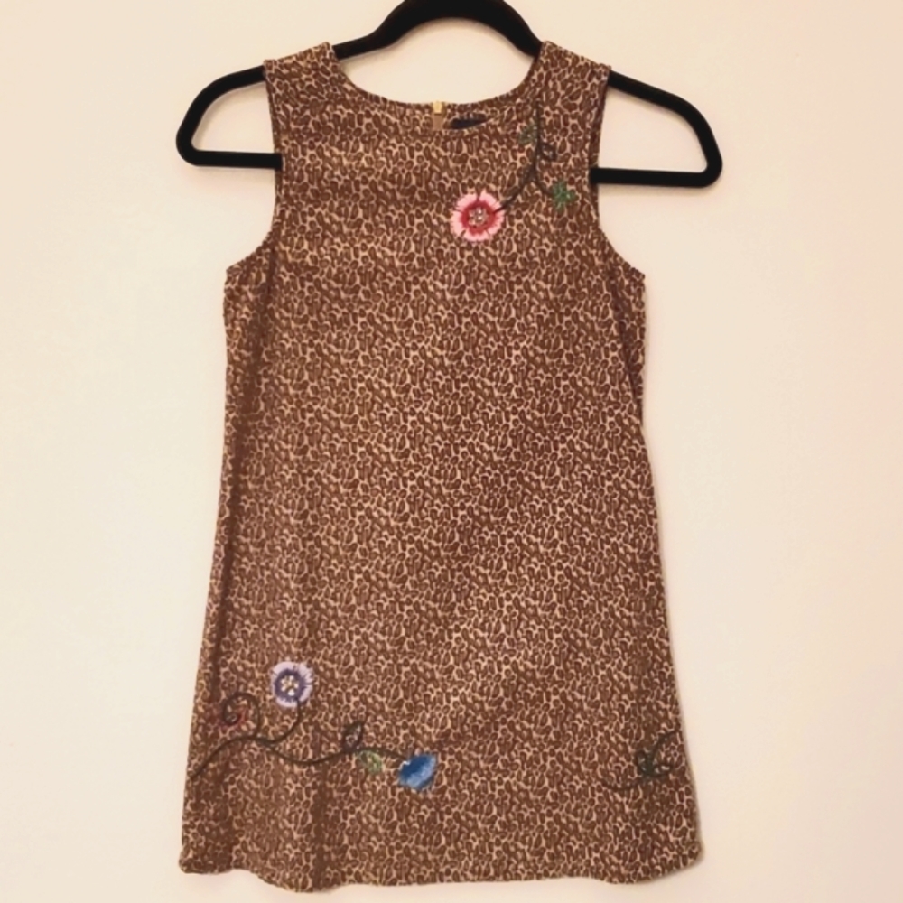 Gap cheetah print shift dress with embroidered flowers
